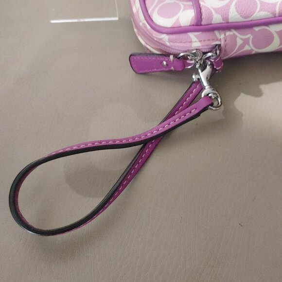 Coach Wristlet Mini Nolita Signature Canvas Iris Pink White Print Zip Closure - Picture 5 of 11